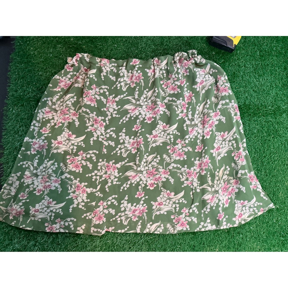 Banana Republic Floral Mini Skirt Green Pink Paperbag Waist Pockets Womens M - Picture 4 of 4
